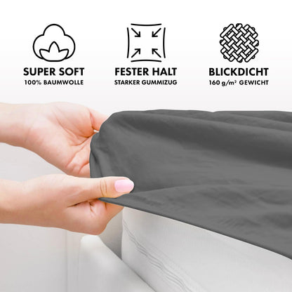 JACOBSON Jersey Spannbettlaken aus 100% Baumwolle (90x200-100x200cm - Anthrazit)
