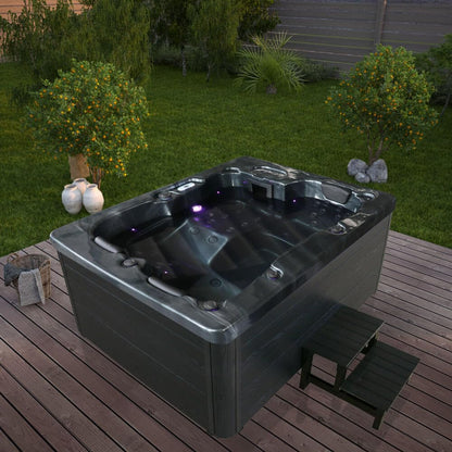 Home Deluxe Outdoor-Whirlpool 'Black Marble Plus' mit Treppe und Thermoabdeckung: Heizung, LED