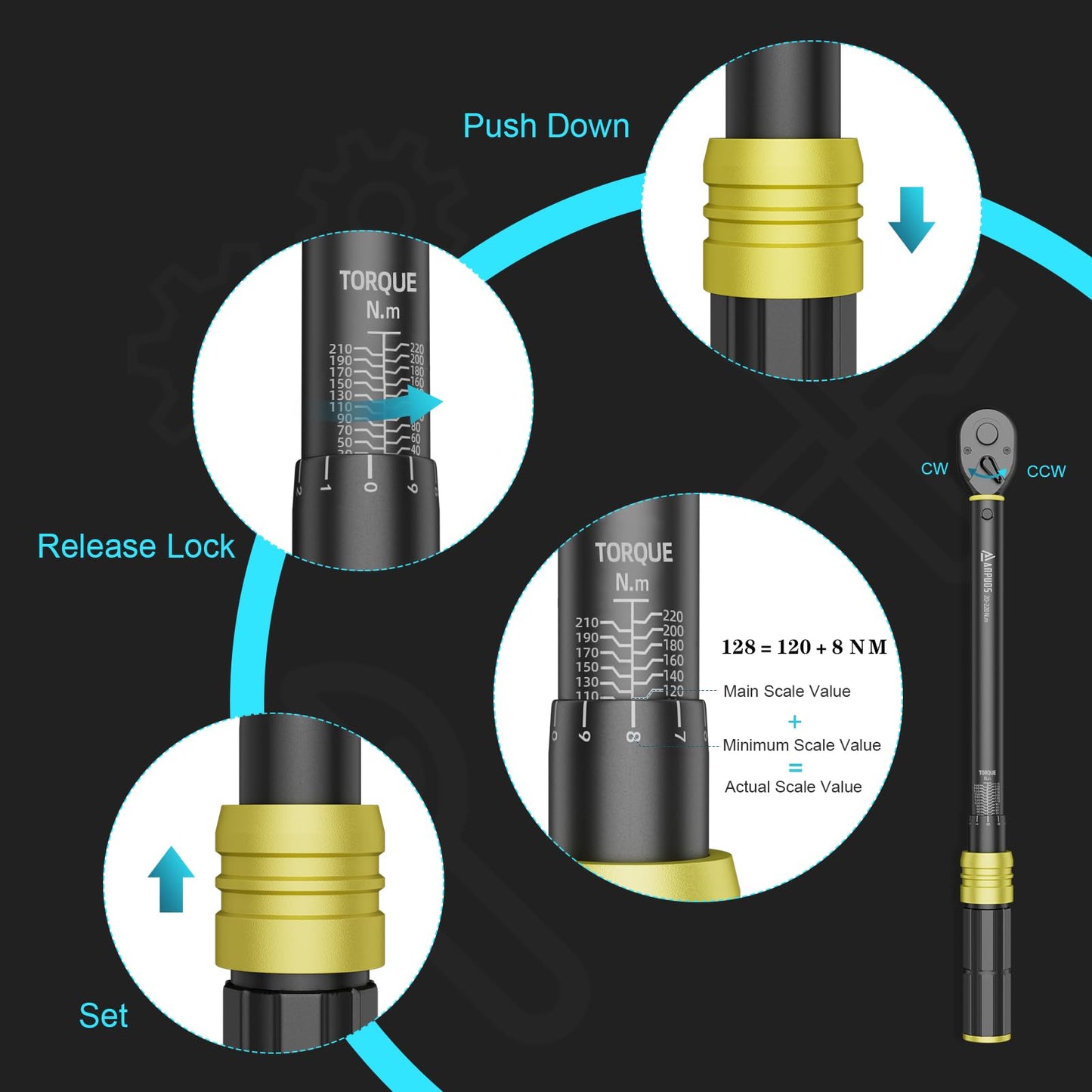 Drehmomentschlüssel 1/2 Zoll, 20-220 Nm, ±3% Fehlergenauigkeit: 72 Zähne Reifenschlüssel Tool mit Aufbewahrungsbox