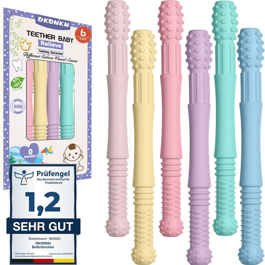 OKONKN Beißröhrchen (6 Stück): Zahnungshilfe aus Silikon - BPA-frei & kühlbar