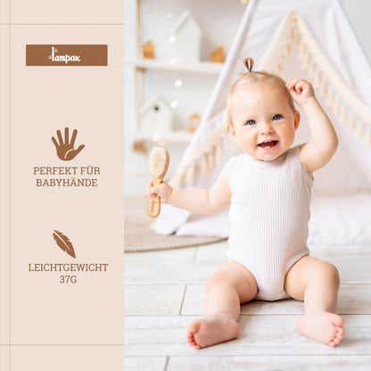Babyhaarbürste für Neugeborene (Extra-Weich) aus weichen Ziegenhaaren: Pflegeset-Geschenk