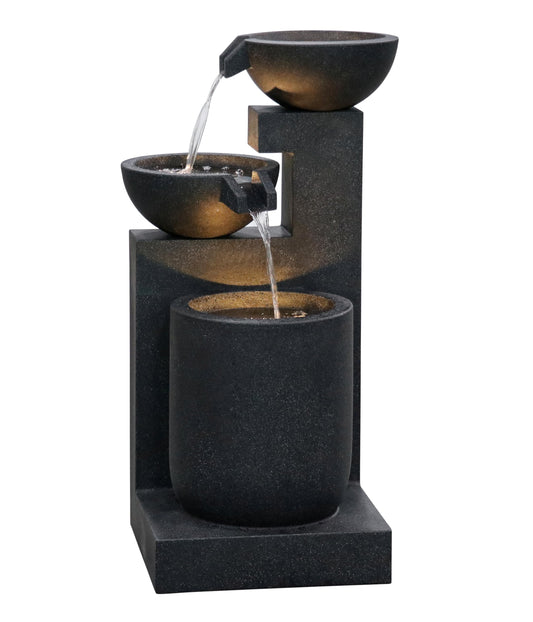 Dehner Gartenbrunnen Samson, Terassenbrunnen frostbeständig, Brunnen für Außen, mit LED Beleuchtung, ca. 100 x 54.5 x 54.5 cm, Polyresin, schwarz