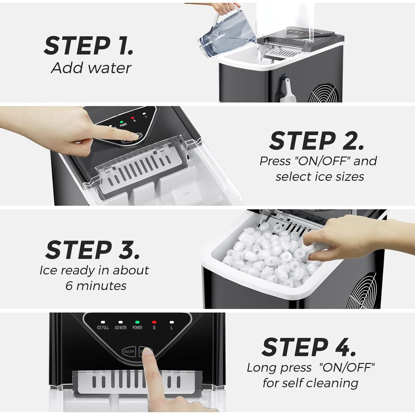 Ice cube machine - Ice Maker in ONLY 6 minutes with self-cleaning function (15kg): Quiet