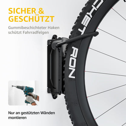 monTEK Schwenkbare Fahrrad Wandhalterung für die Garage | Hält bis zu 30kg (Schwarz)