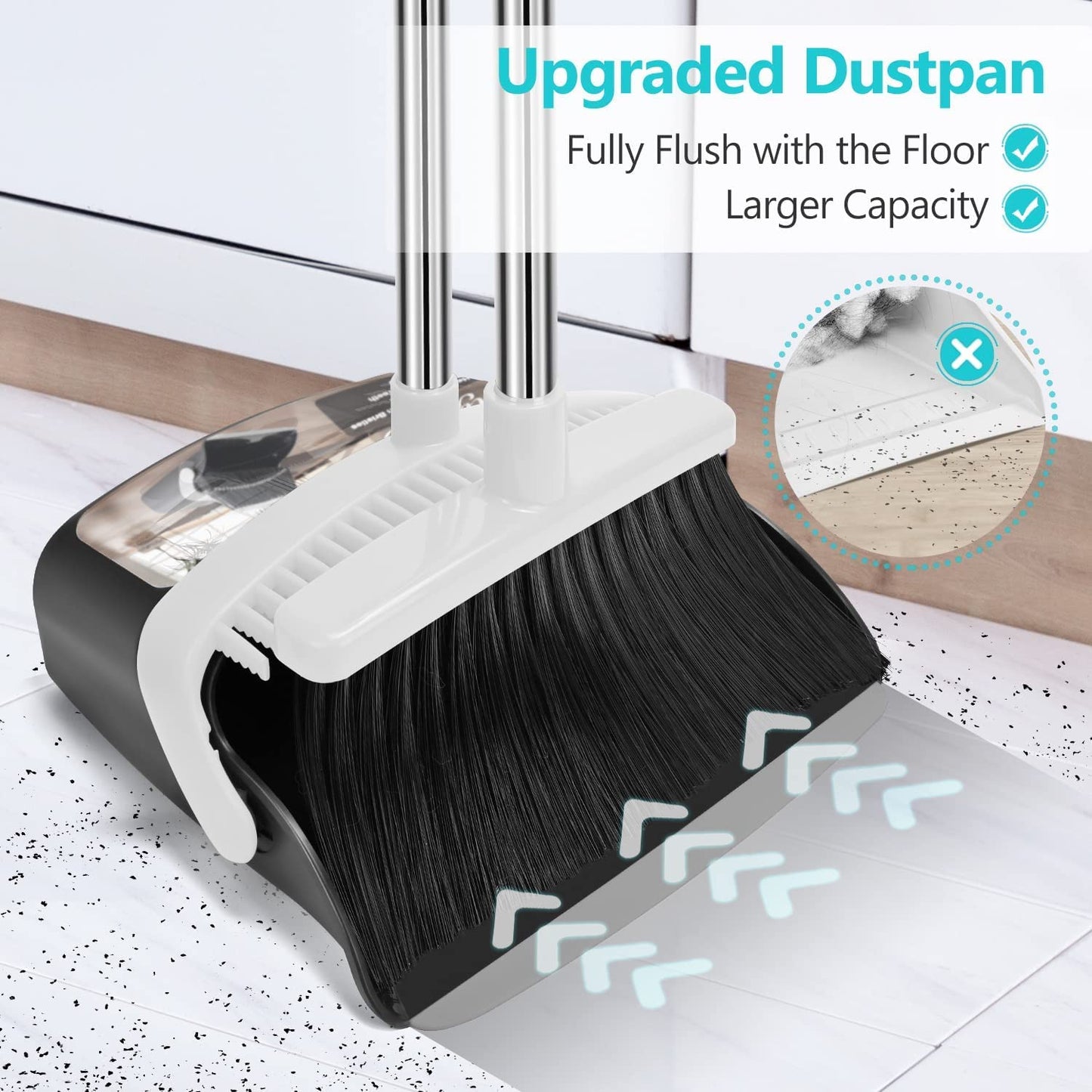 Besen und Kehrschaufel-Set | Combo mit 137cm Langem Griff für Küche, Haushalt