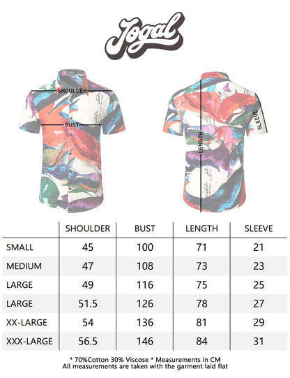 JOGAL Kurzarm Hawaiihemd für Herren: Floral Blumenmuster mit Stehkragen