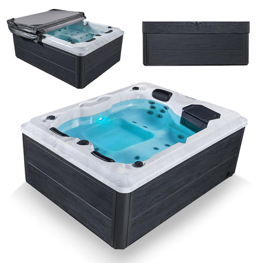 Artsauna Whirlpool 'OASIS' für 3 Personen (620L) inkl. Thermoabdeckung: 31 Massagedüsen (Grau)