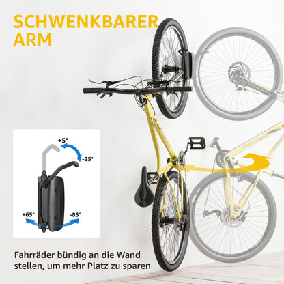 monTEK Schwenkbare Fahrrad Wandhalterung für die Garage | Hält bis zu 30kg (Schwarz)