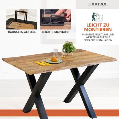 Loreno Handgefertigter Esstisch aus Mangoholz | Massiver Tisch mit Baumkante