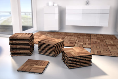 SAM 11 Stück für 1m² Holzfliesen (30x30cm): Akazienholz massiv + geölt | Balkon - Terrasse - Klickfliesen