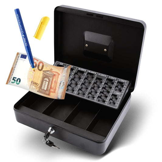 Olympia (6031 CB 770 Plus) Geldkassette: Abschließbar mit Schlüssel & Münzzählbrett inkl. Falschgeldprüfer