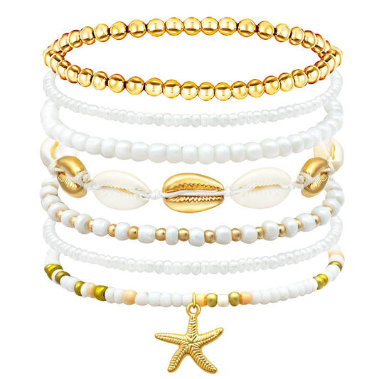 Strand Armband für Damen: 7-in-1 Style Schmuck mit Seesternen und Muscheln