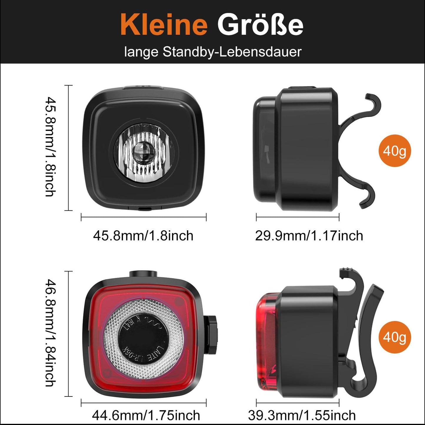 Antimi Fahrradleuchten-Set: Led IPX5 Front- & Rücklicht, USB Typ-C