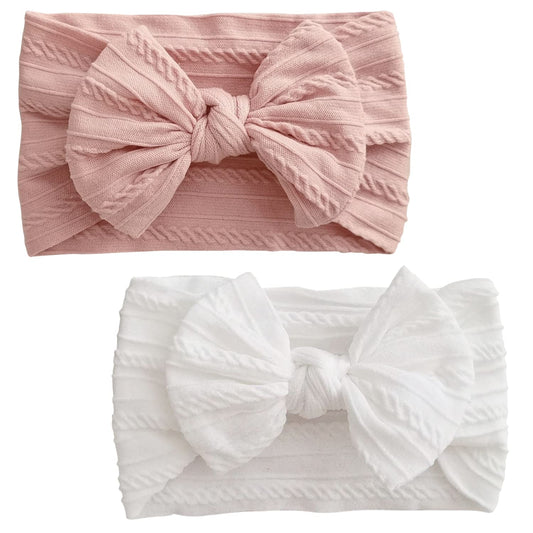 Baby Mädchen Turban Elastische Stirnband-Schleife (2er-Set in Rosa und Weiß)