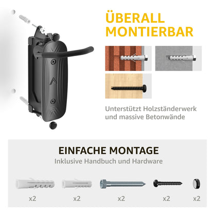monTEK Schwenkbare Fahrrad Wandhalterung für die Garage | Hält bis zu 30kg (Schwarz)