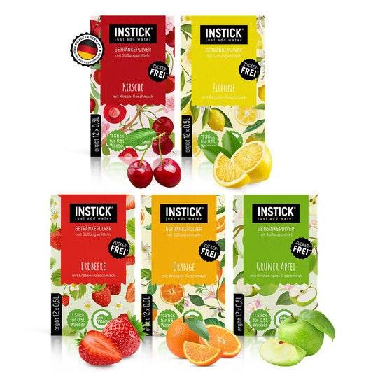 INSTICK Zuckerfreies Vegan-Instant-Getränk (Bundle Frucht-Mix) verschiedene Sorten (5x12 Sticks)