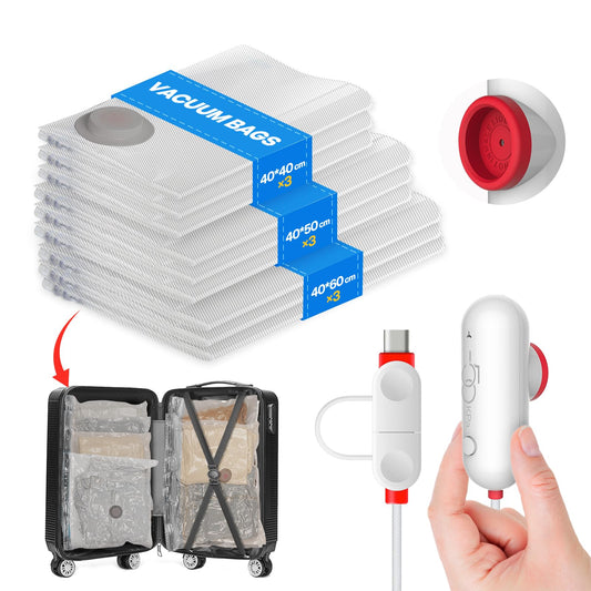 Vakuumbeutel für Kleidung mit USB-Elektropumpe (9 Stück): Wiederverwendbar für Reisen