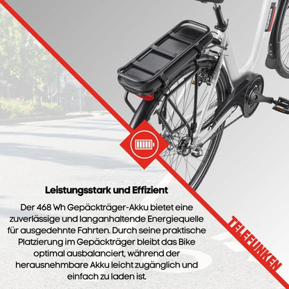 TELEFUNKEN (RC835) Multitalent E-Bike für Damen: Frontmotor, 3-Gang, V-Bremsen