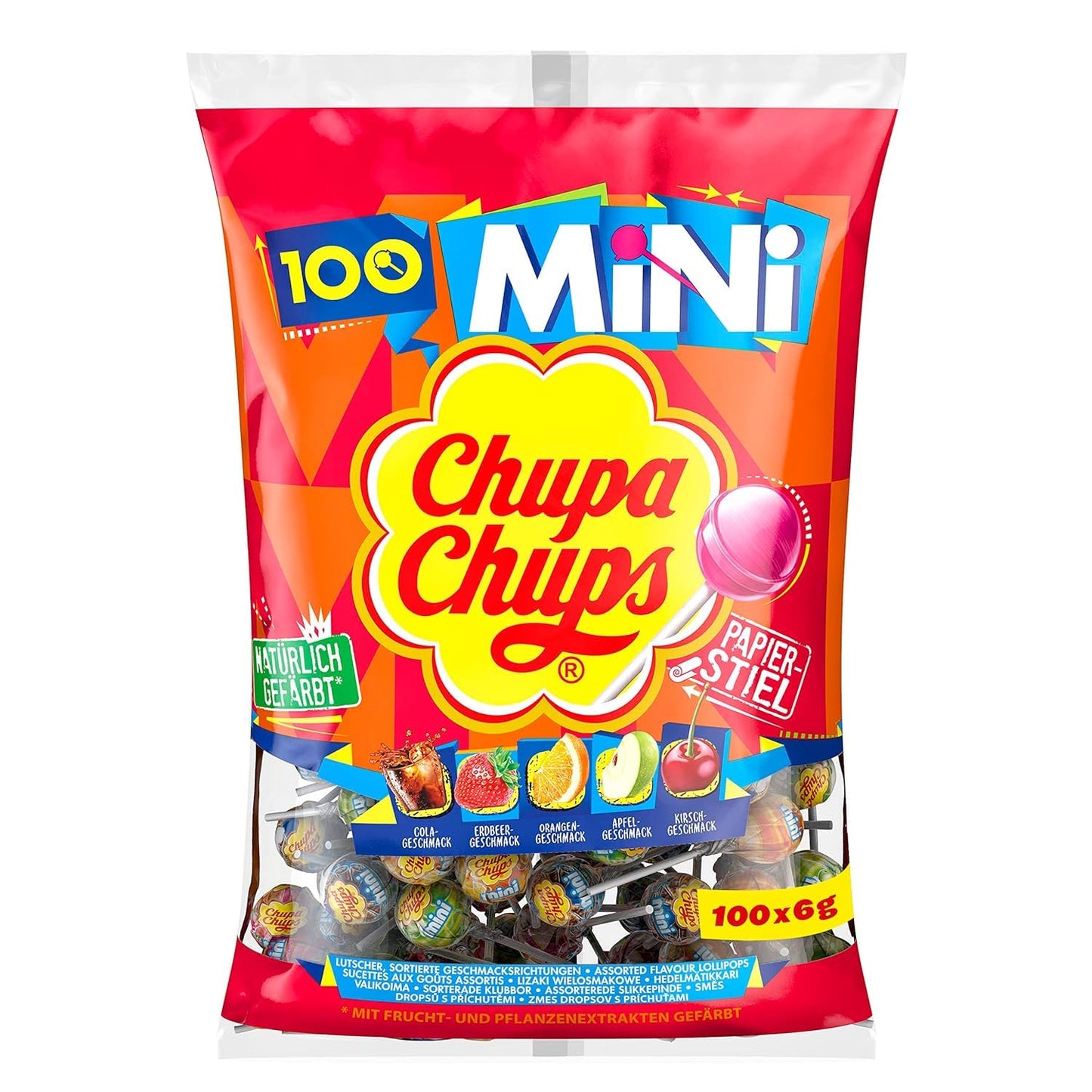 Chupa Chups Mini Classic Lutscher-Beutel (100 Mini-Lollis x 6g) geeignet für Geburtstage