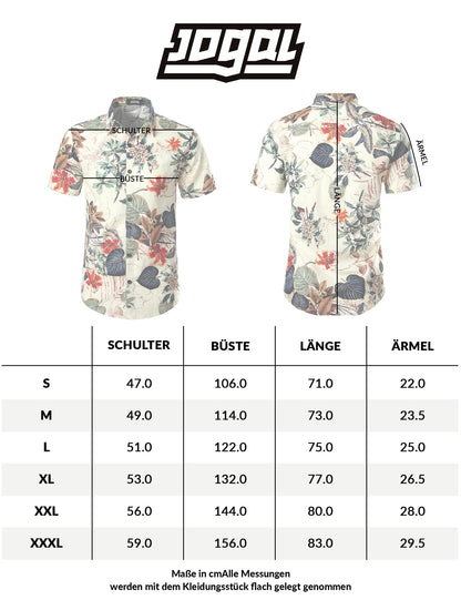 JOGAL Kurzarm Hawaiihemd für Herren: Floral Blumenmuster mit Stehkragen
