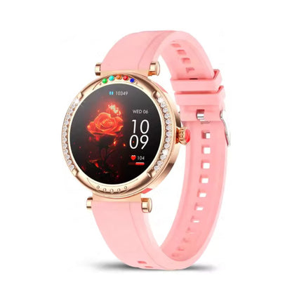 Damen Smartwatch mit Farbiger Leuchtanzeige | Herzfrequenzmessung, Bluetooth-Anrufe, Wasserdicht (Rosa Silikon)