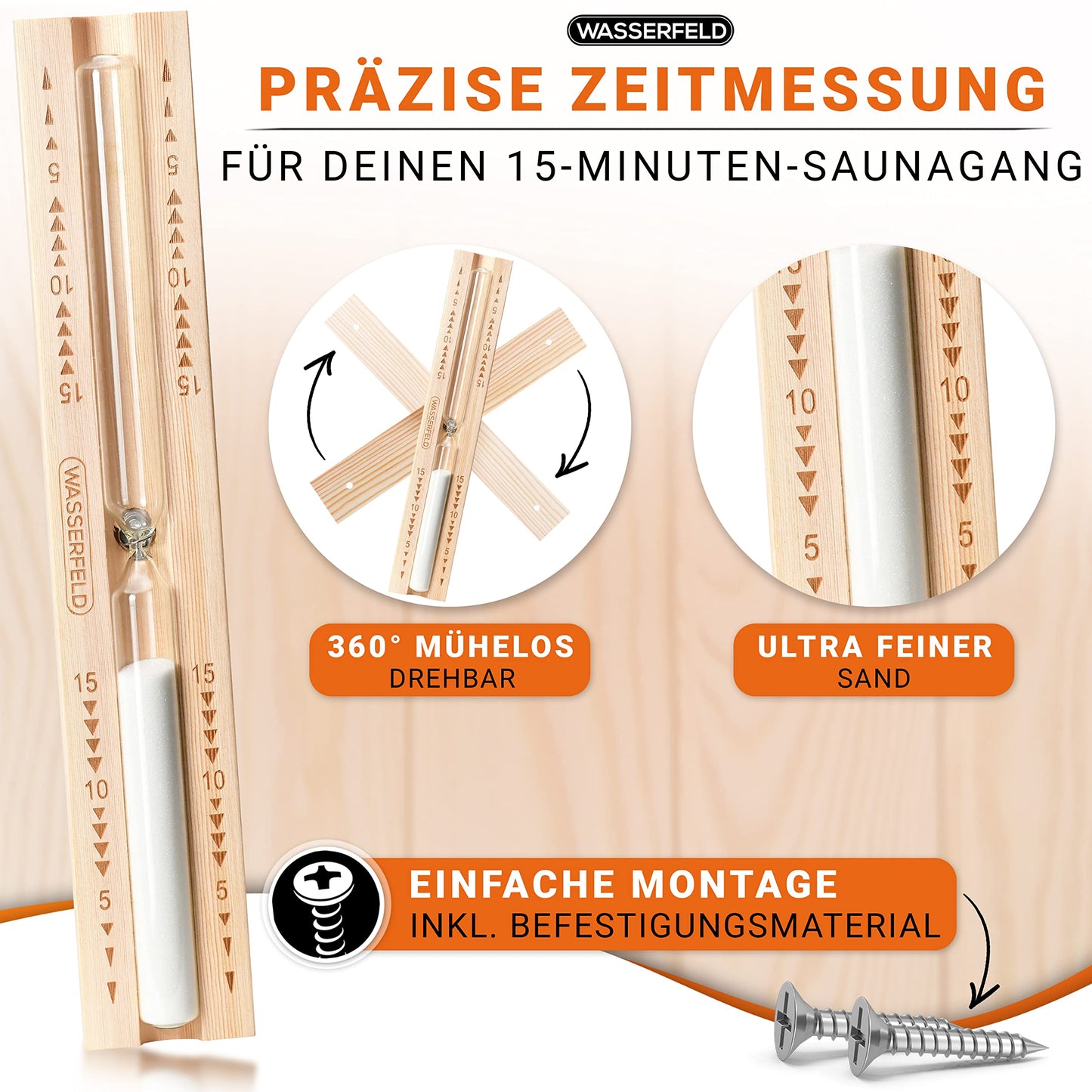 WASSERFELD® Sauna Eimer-Set (4 Liter) mit Kelle, Sanduhr, Thermo- & Hygrometer | Hitzebeständig