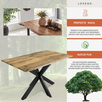 Loreno Handgefertigter Esstisch aus Mangoholz | Massiver Tisch mit Baumkante