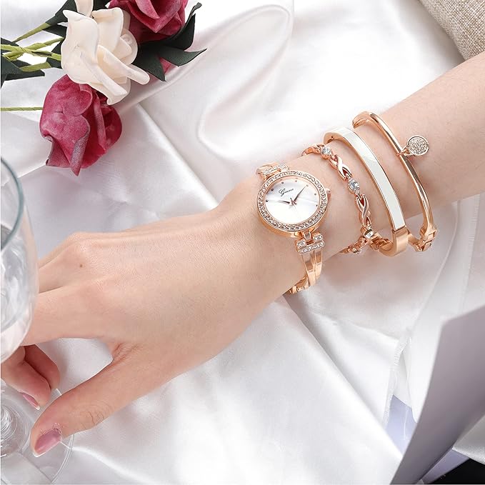 CLASTYLE Roségold Damen-Uhr Geschenk Set + 3 Edelstahl Armbänder1