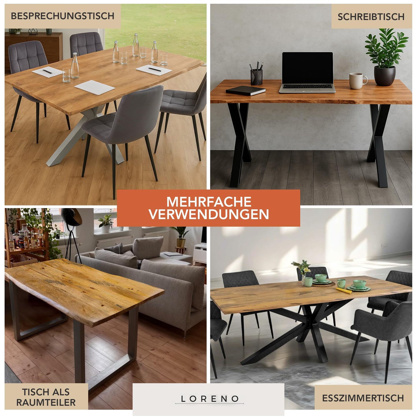 Loreno Handgefertigter Esstisch aus Mangoholz | Massiver Tisch mit Baumkante