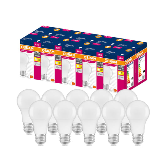 OSRAM LED mit E27 Sockel (8,5W-Warmweiss: 2700K): Matt 10er-Pack