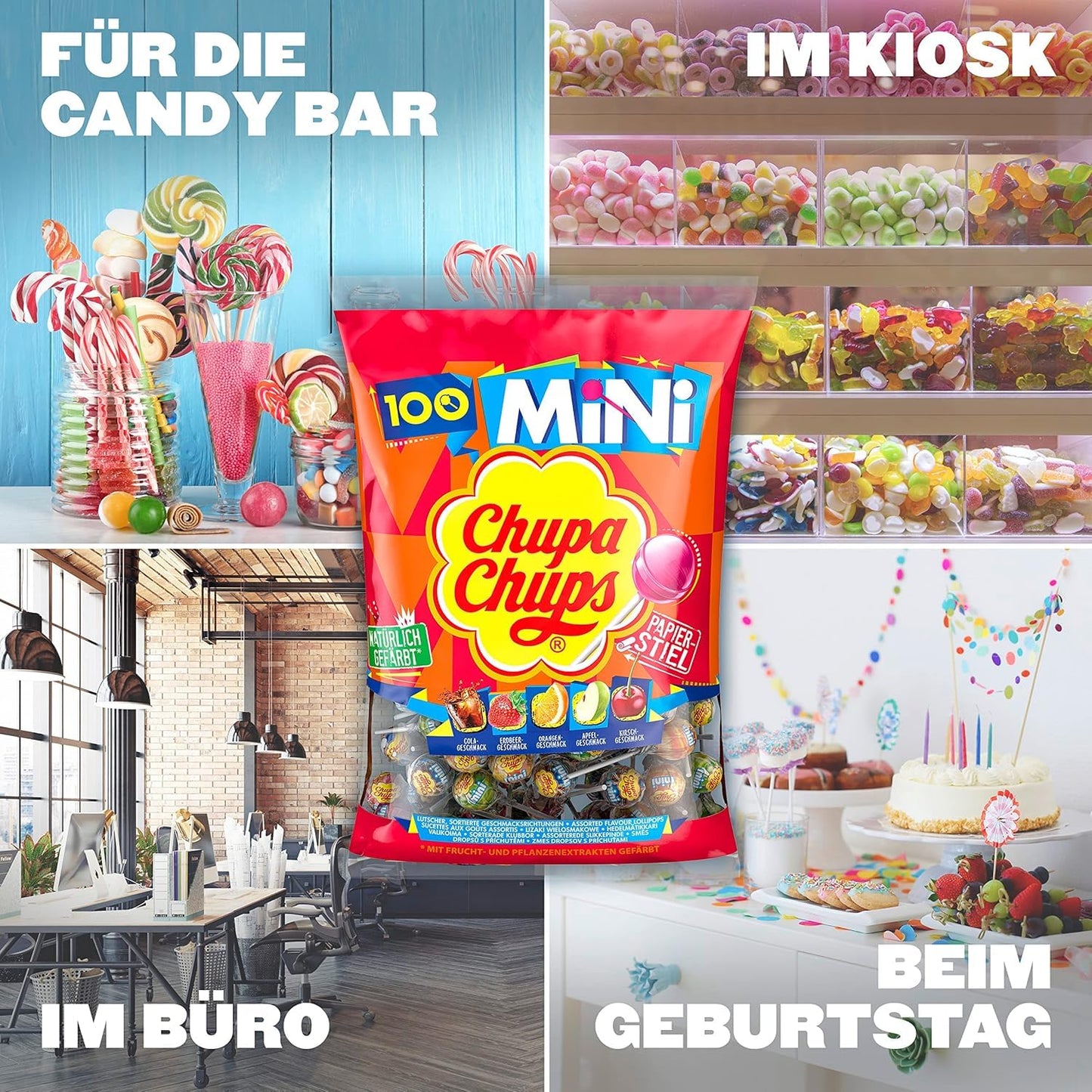 Chupa Chups Mini Classic Lollipop Bags (100 Mini Lollipops x 6g) suitable for birthdays