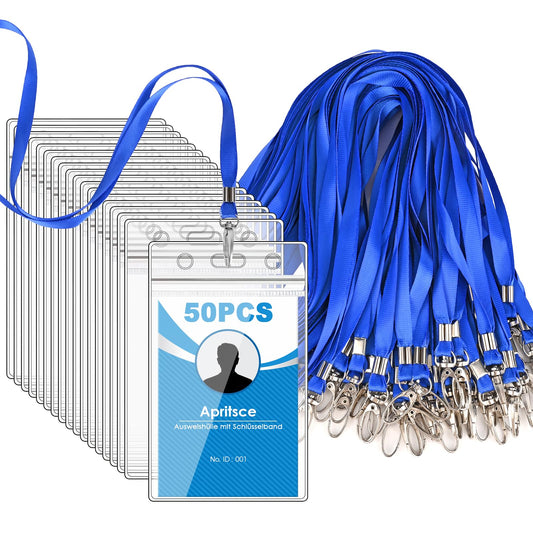 Apritsce Ausweishülle mit Schlüsselband (50 Stück): Vertikaler Kartenhalter für Business in Blau