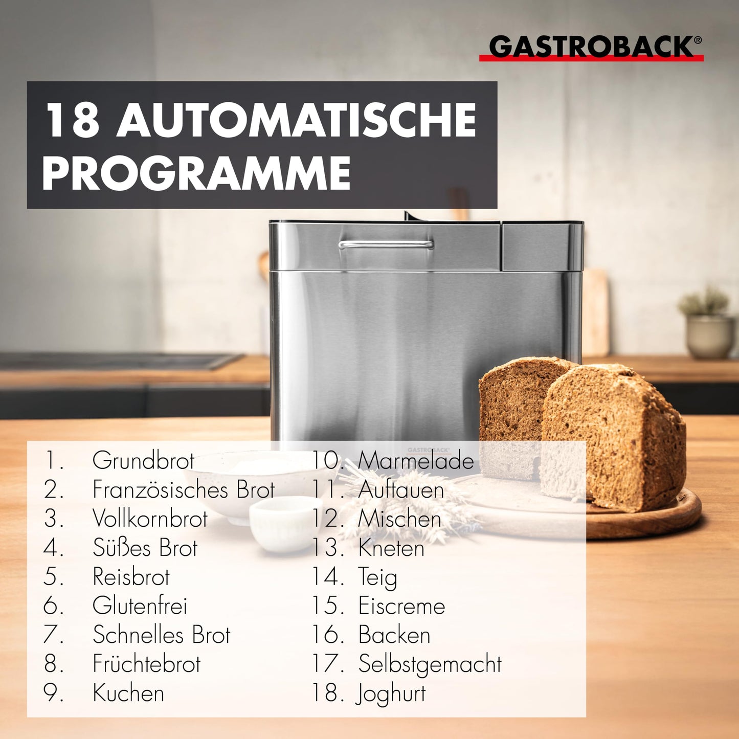 GASTROBACK Vollautomatisches Brotbackautomat Advance -  Brotbackmaschine | Timer-Funktion, Zutatenfach