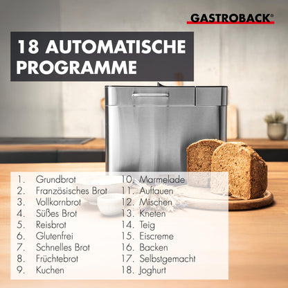 GASTROBACK Vollautomatisches Brotbackautomat Advance -  Brotbackmaschine | Timer-Funktion, Zutatenfach