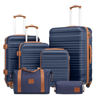 COOLIFE Hartschalen Reisekoffer-Set (6-teilig):ABS, 4 Rollen, TSA-Schloss | Blaubraun