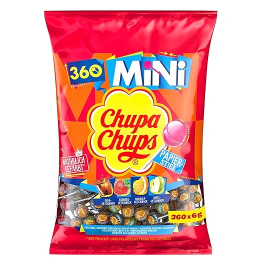 CHUPA CHUPS Mini Classic | 360 Lollis, 4 Geschmacksrichtungen (360x6g)