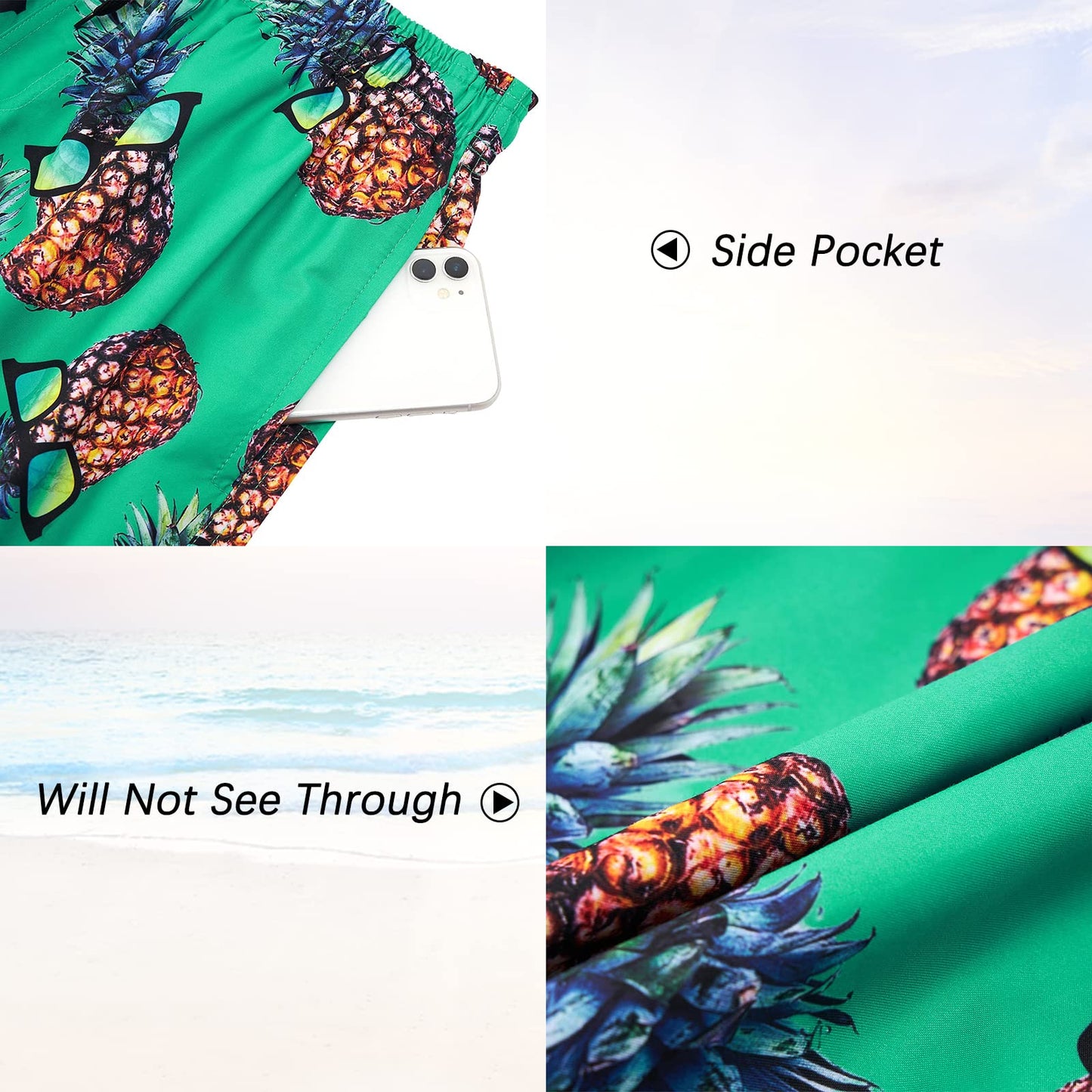 TUONROAD Badehose Herren mit Ananas 3D Druck: Schnelltrocknend mit Kordelzug