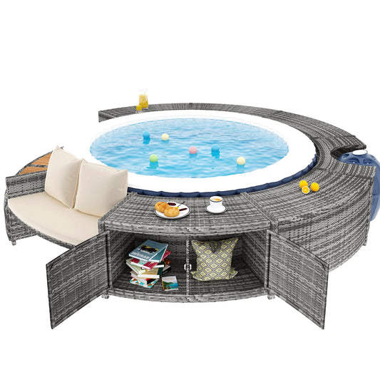 Garten-Lounge-Set mit runder Couch für Whirlpool & Pool mit verstellbaren Füßen inkl. Kissen