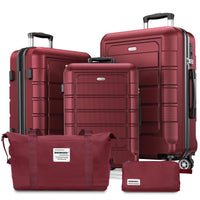 SHOWKOO Hartschalen Reisekoffer-Set (5-teilig): Erweiterbar mit TSA-Schloss | Rot