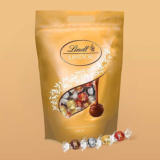 Lindt Schokolade LINDOR Kugeln Mischung | 2kg Beutel: Vollmilch, Weiß, Dark 60%, Haselnuss 1