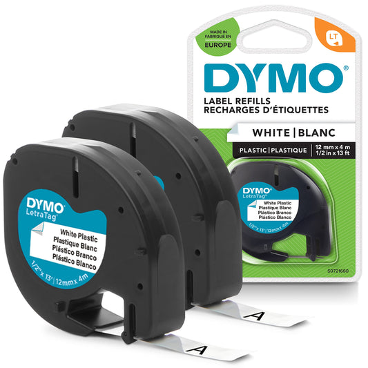 DYMO Original LetraTag Etikettenband: Schwarz auf Weiß (12x4m) | Selbstklebend