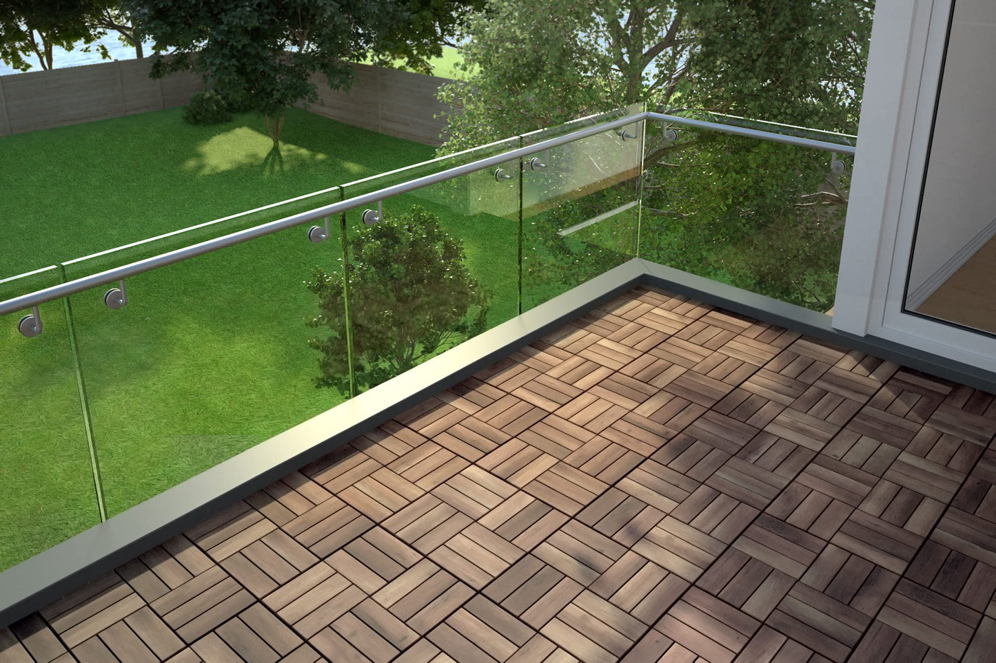 SAM 11 Stück für 1m² Holzfliesen (30x30cm): Akazienholz massiv + geölt | Balkon - Terrasse - Klickfliesen