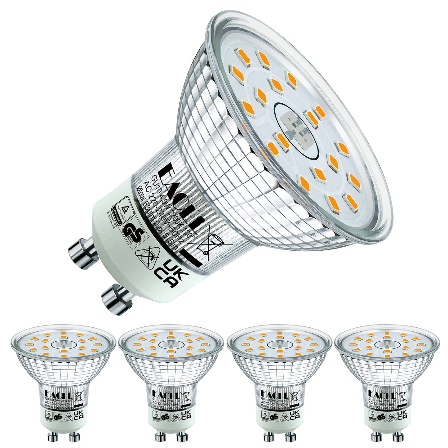 EACLL GU10 LED Halogen Leuchtmittel (Warmweiss-2700K: 4.9W) 4er-Pack