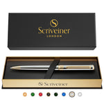 Scriveiner Kugelschreiber Hochwertiger Design Kugelschreiber in Silber mit Echtvergoldung, schwarze Schmidt Ersatzmine, Geschenkbok, Büro set, Professionelle Kugelschreiber