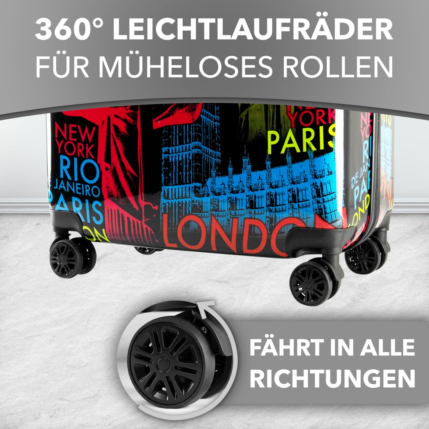 XONIC Design Hartschalen-Koffer mit 360° Leichtlauf-Rollen & Zahlenschloss (M-L-XL oder Set)