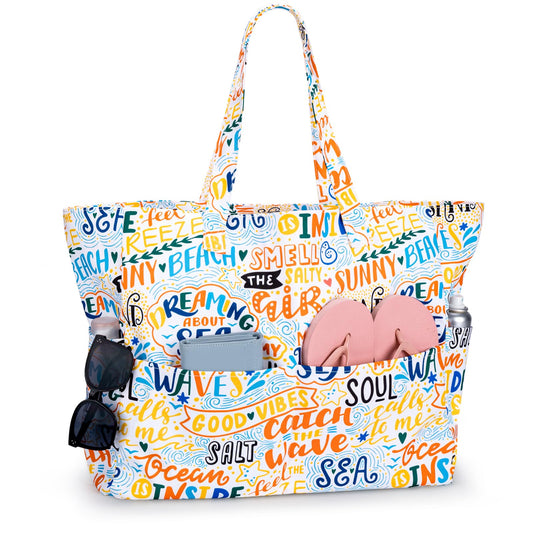 Große XXL Damen Strand- Badetasche mit Reißverschluss: Beach Bag, Leicht & Faltbar