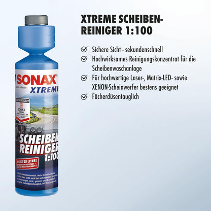 SONAX XTREME Scheibenreiniger 1:100 (250ml) ergibt 25 Liter Reinigungsflüssigkeit für klare Sicht