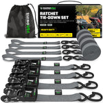 Rhino USA Spanngurte mit Ratsche und Haken (4er Pack): 2000kg Reißfestigkeit in Grau