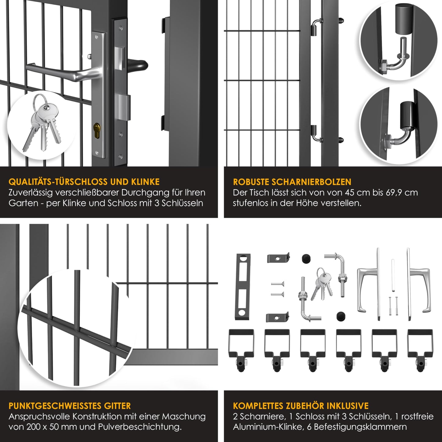 KESSER® Premium metal garden gate with galvanized steel including posts, door handle, key