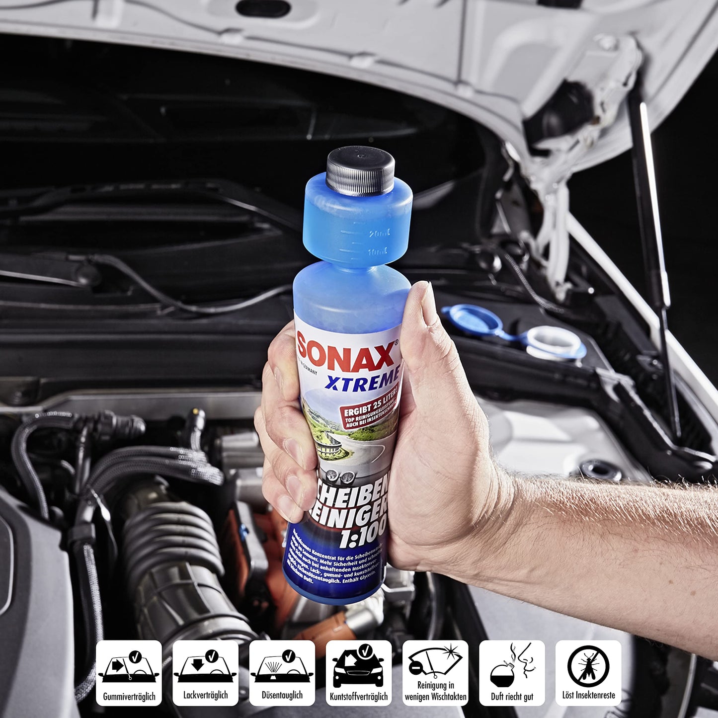 SONAX XTREME Scheibenreiniger 1:100 (250ml) ergibt 25 Liter Reinigungsflüssigkeit für klare Sicht